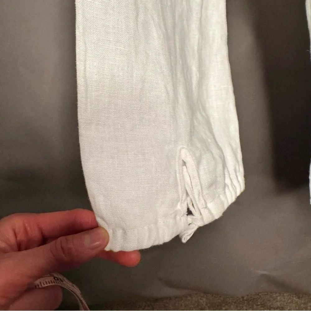 CULTIVER 100% Linen Cristi Long Sleeve Tunic Button Down Shirt w/ Belt White XS - Picture 11 of 15